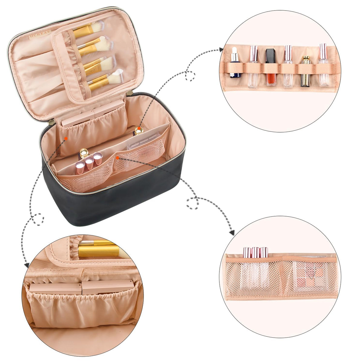 OCHEAL Makeup Bag, Portable Cosmetic Bag Black Make up Case Toiletry Bag