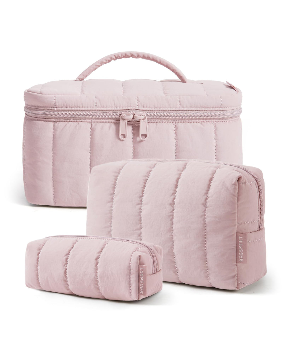 BAGSMART Travel Makeup Bag Set, 3 Pc Puffy Cosmetic Pouch, Black