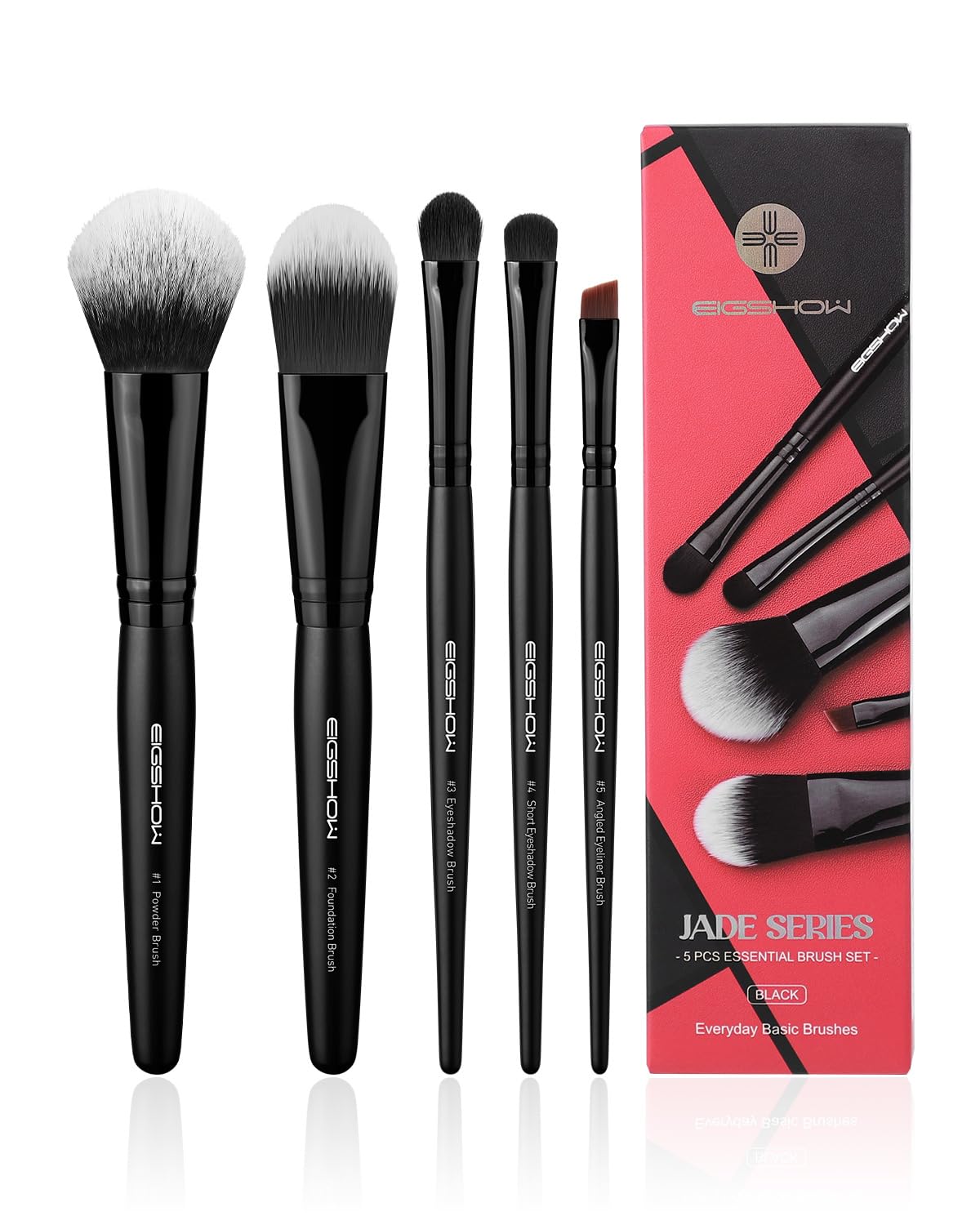 Makeup Brushes, EIGSHOW 5 Colors Essential Kabuki Makeup Brush Set with Ultra Soft Synthetic Fibers for Powder Blush Concealers Contouring Highlighting