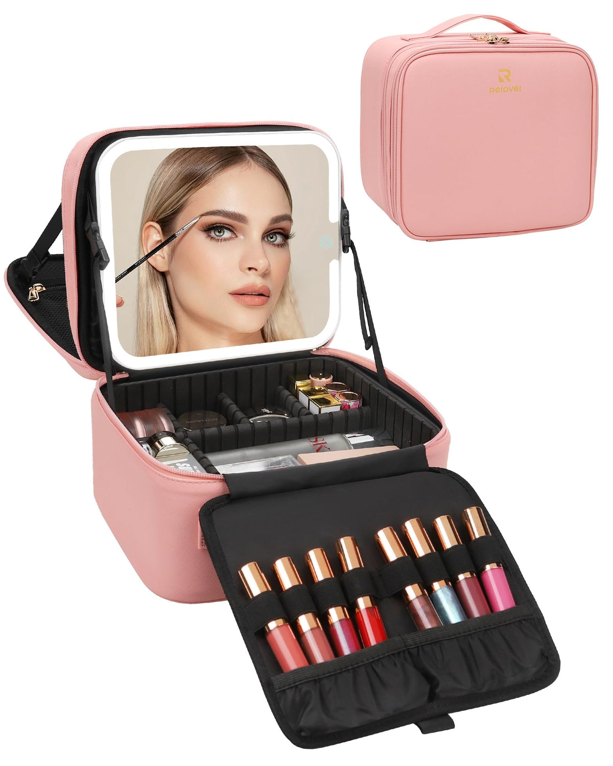 Chomeiu Makeup Bag with LED Mirror, Cosmetic Travel Bag for Women, Black