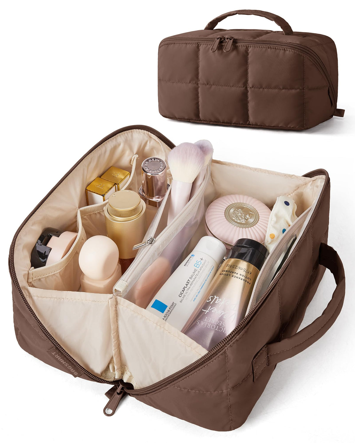 BAGSMART Flat-Open Makeup Bag, Travel Cosmetic Organizer Bag for Women