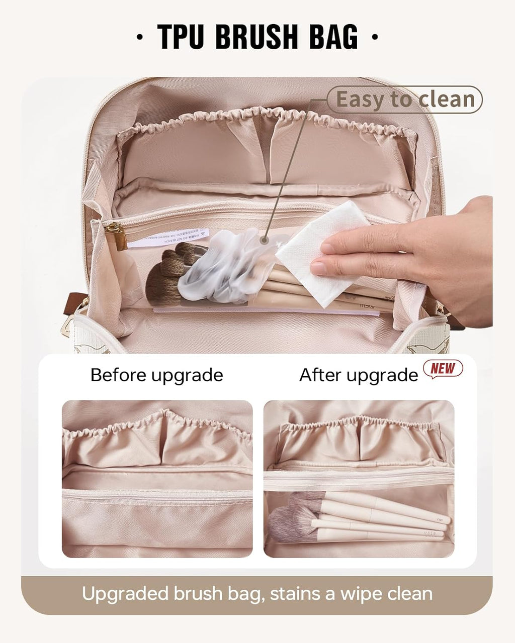 EACHY Travel Makeup Bag, Floral Cosmetic Bag for Women, Beige, Medium