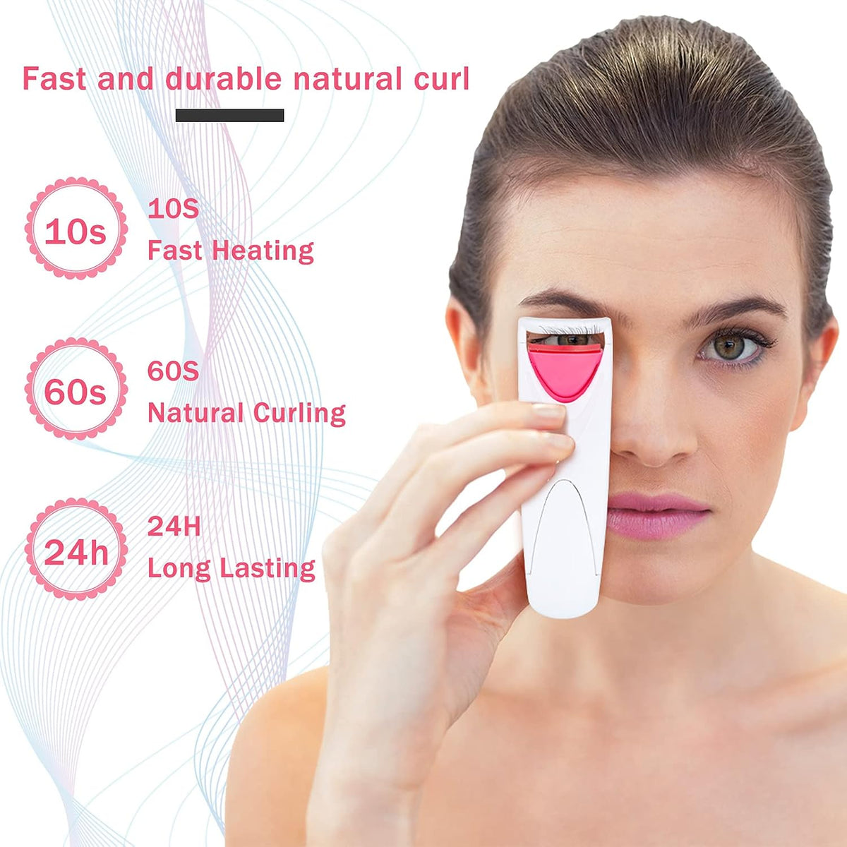 2 Pieces Heated Eyelash Curler Electric Eyelash Curlers Painless Safety Design with Double Silicone Curling Pad for Women Long Lasting Naturally Eyelashes (Pink)