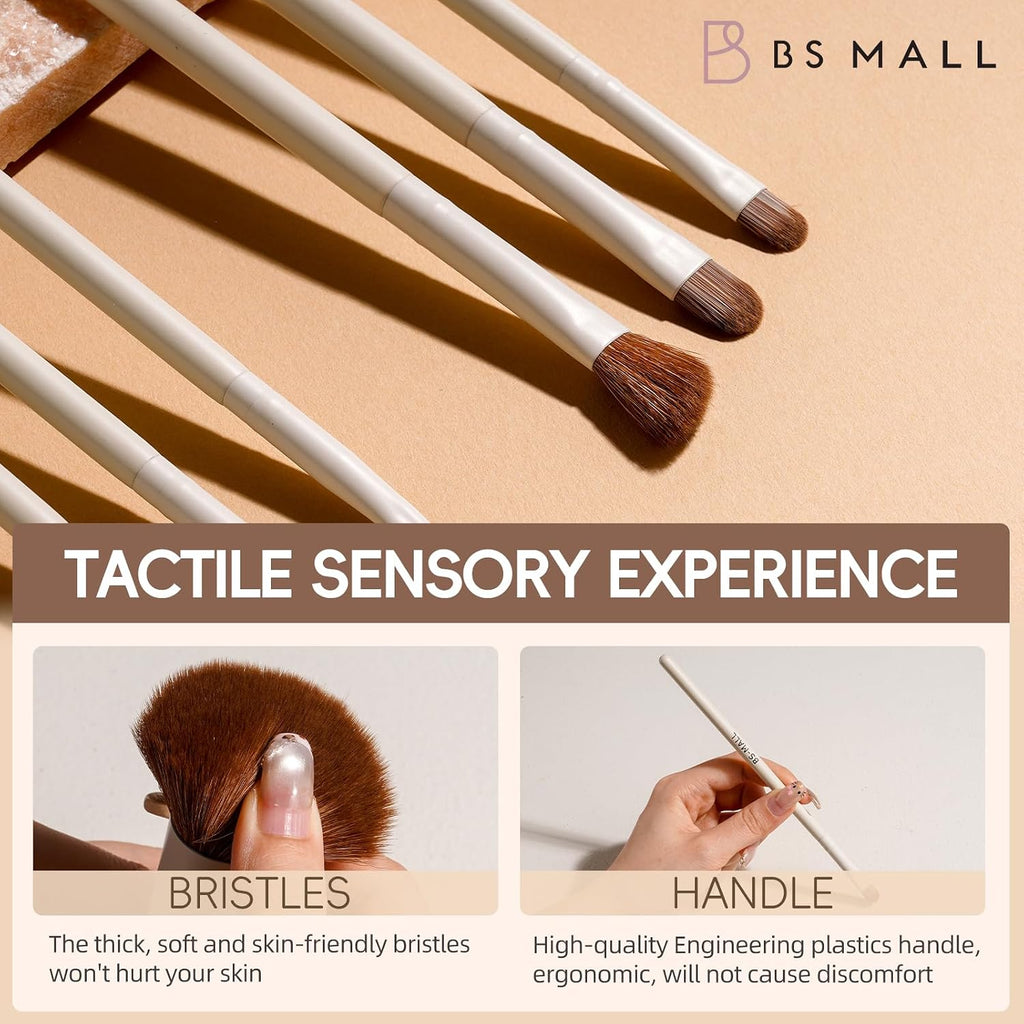 BS-MALL Makeup Brush Set 11Pcs Bamboo Synthetic Kabuki Brush Set Foundation Powder Blending Concealer Eye shadows Blush Cosmetics Brushes with Organizer Bag & Makeup Sponge (Beige)