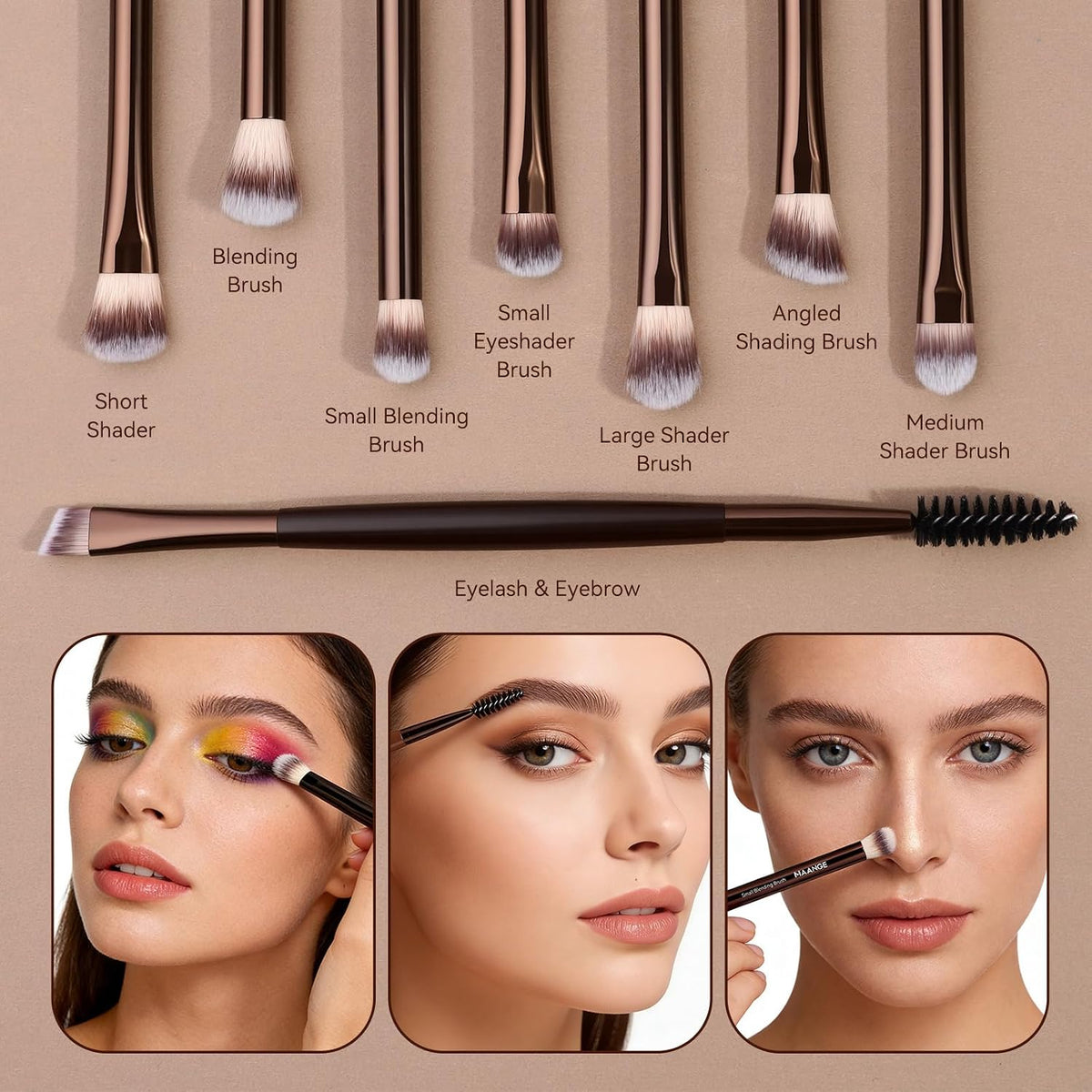 MAANGE 13 PCS Makeup Brushes Professional Make Up Brushes Premium Synthetic Powder Concealers Brushes Travel Makeup Brush Set with Case (Coffee)