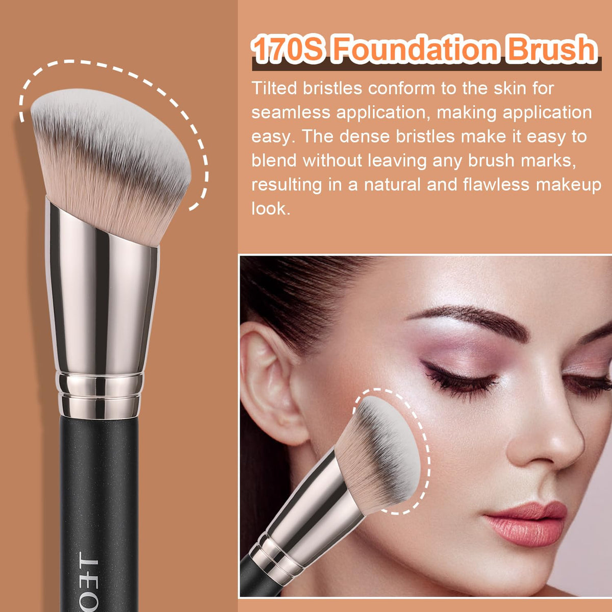 TEOYALL Foundation Contour Concealer Brush, 3Pcs Angled Blending Brush Set