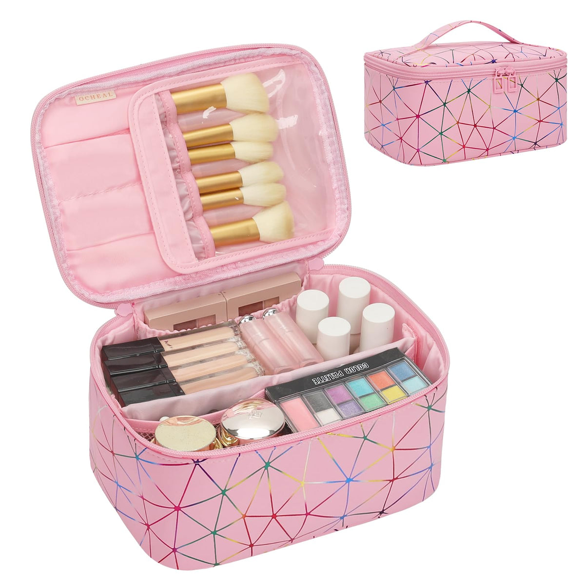 OCHEAL Makeup Bag, Portable Cosmetic Bag Black Make up Case Toiletry Bag