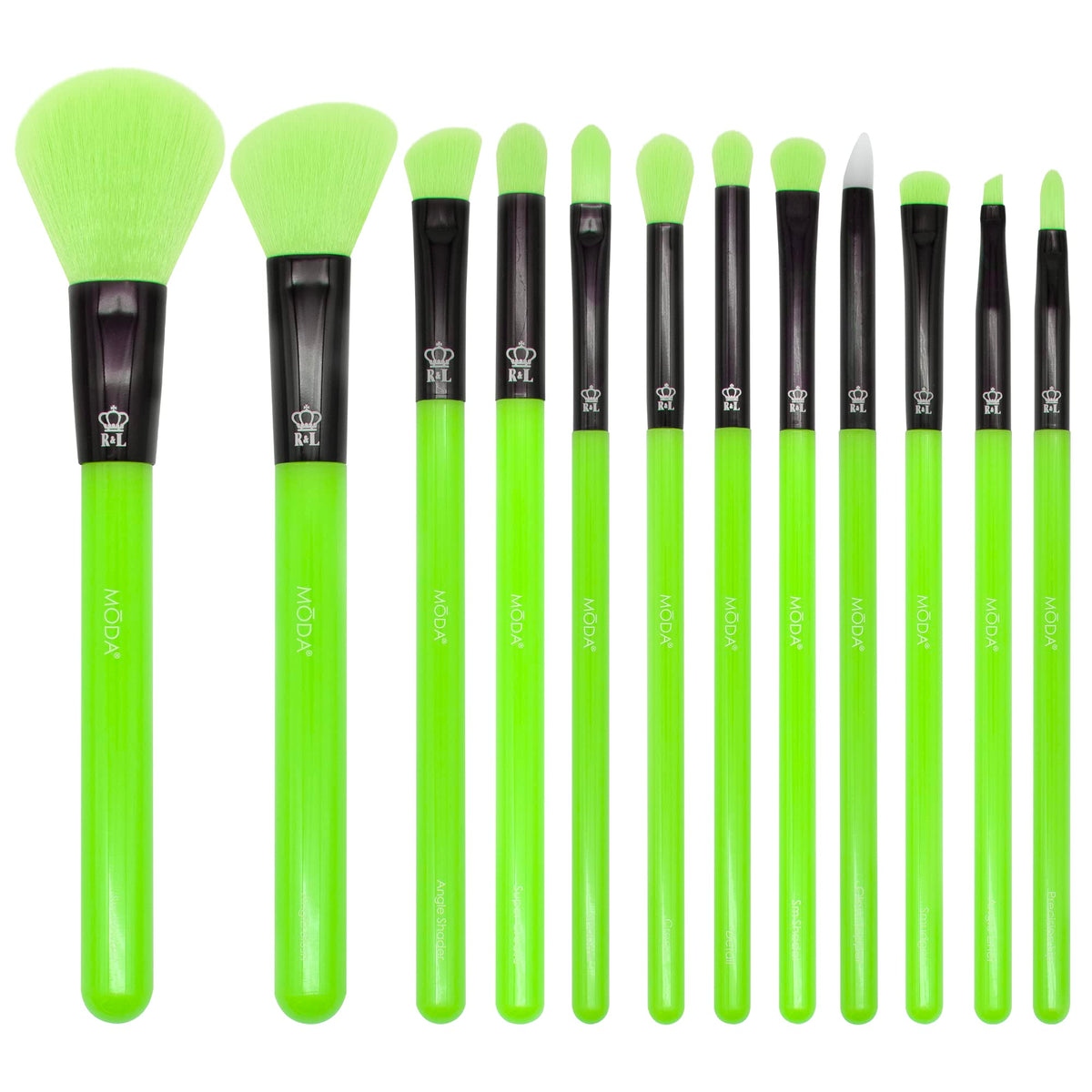 MODA Neon Green Makeup Brush Set, 12pc Colorful Face & Eye Brushes, Vegan