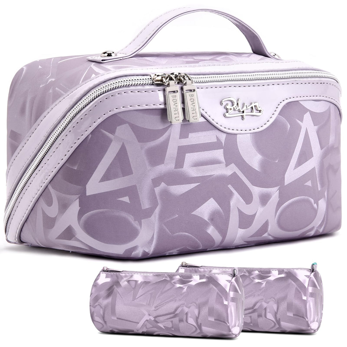 BOYATU Travel Makeup Bag for Women: 3 Pcs Set Striped Make up Bag,Blue
