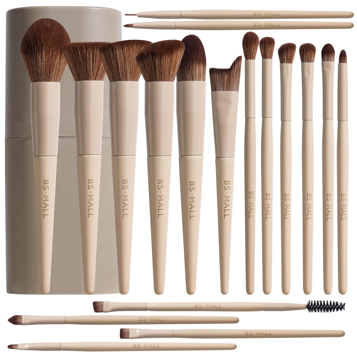BS-MALL Makeup Brush Set 18 Pcs Premium Synthetic Foundation Powder Concealers Eye shadows Blush Makeup Brushes with black case (D-Brown)