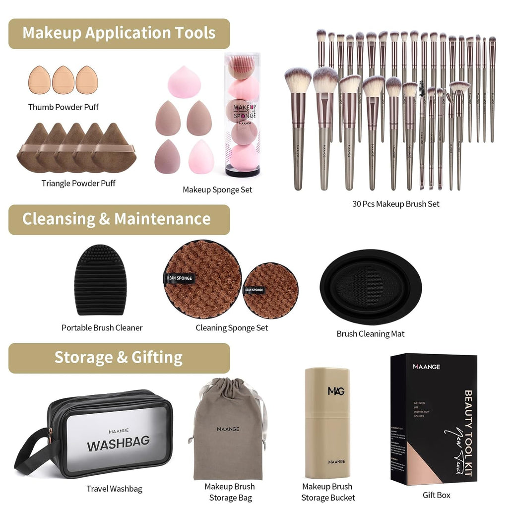 MAANGE Makeup Brush Set 51 PCS Professional Makeup Brushes Soft Foundation Powder Eyeliner Eye Shadow Makeup Brushes Set Travel Make up Brush Kit (Champagne)