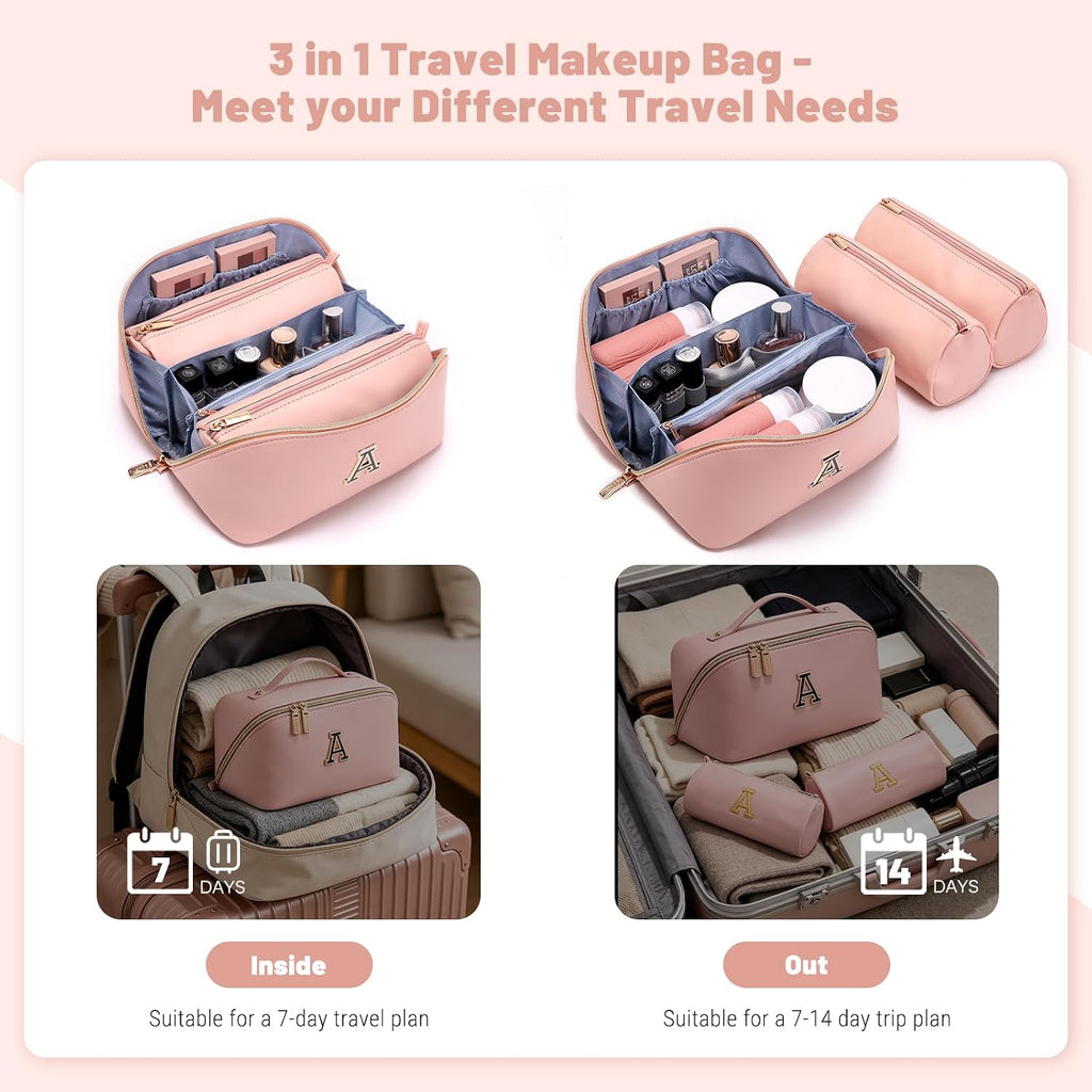 BOYATU Makeup Bag Gift for Women: 3-in-1 Travel Personalized Cosmetic Bag