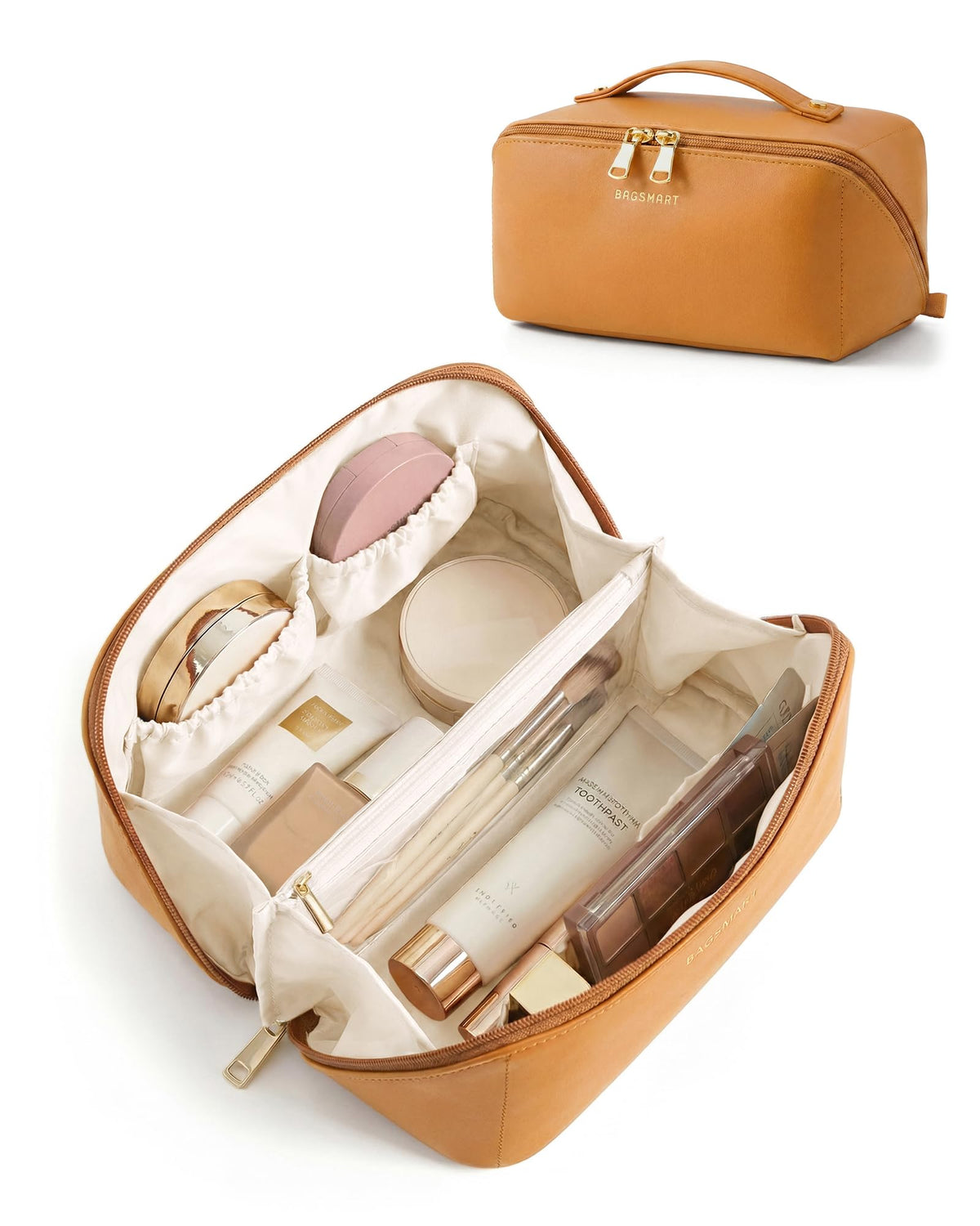 BAGSMART Makeup Bag Travel Cosmetic Bag,Women Toiletry Case, Classic Brown