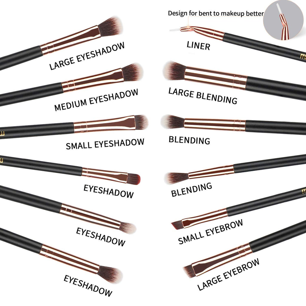 MSQ Eye Makeup Brushes 12pcs Rose Gold Eyeshadow Makeup Brushes Set with Soft Synthetic Hairs & Real Wood Handle for Eyeshadow, Eyebrow, Eyeliner, Blending(without bag)