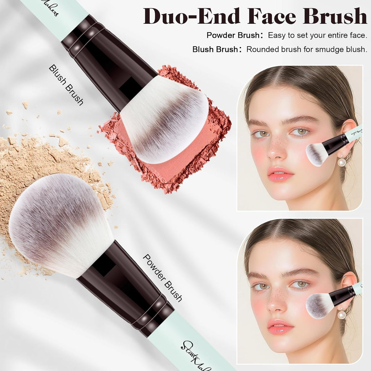 START MAKERS Makeup Brush Set 5Pcs, Dual-Ended Foundation Contour Concealer Blush Powder Bronzer Eyeshadow Brushes for Liquid, Cream, Powder, Blending, Buffing, Stippling Face Make up Tools