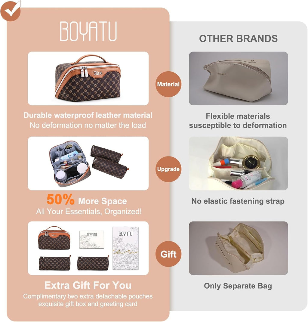BOYATU Travel Makeup Bag Cosmetic Bags for Women: 3-Piece Make up Bag Set