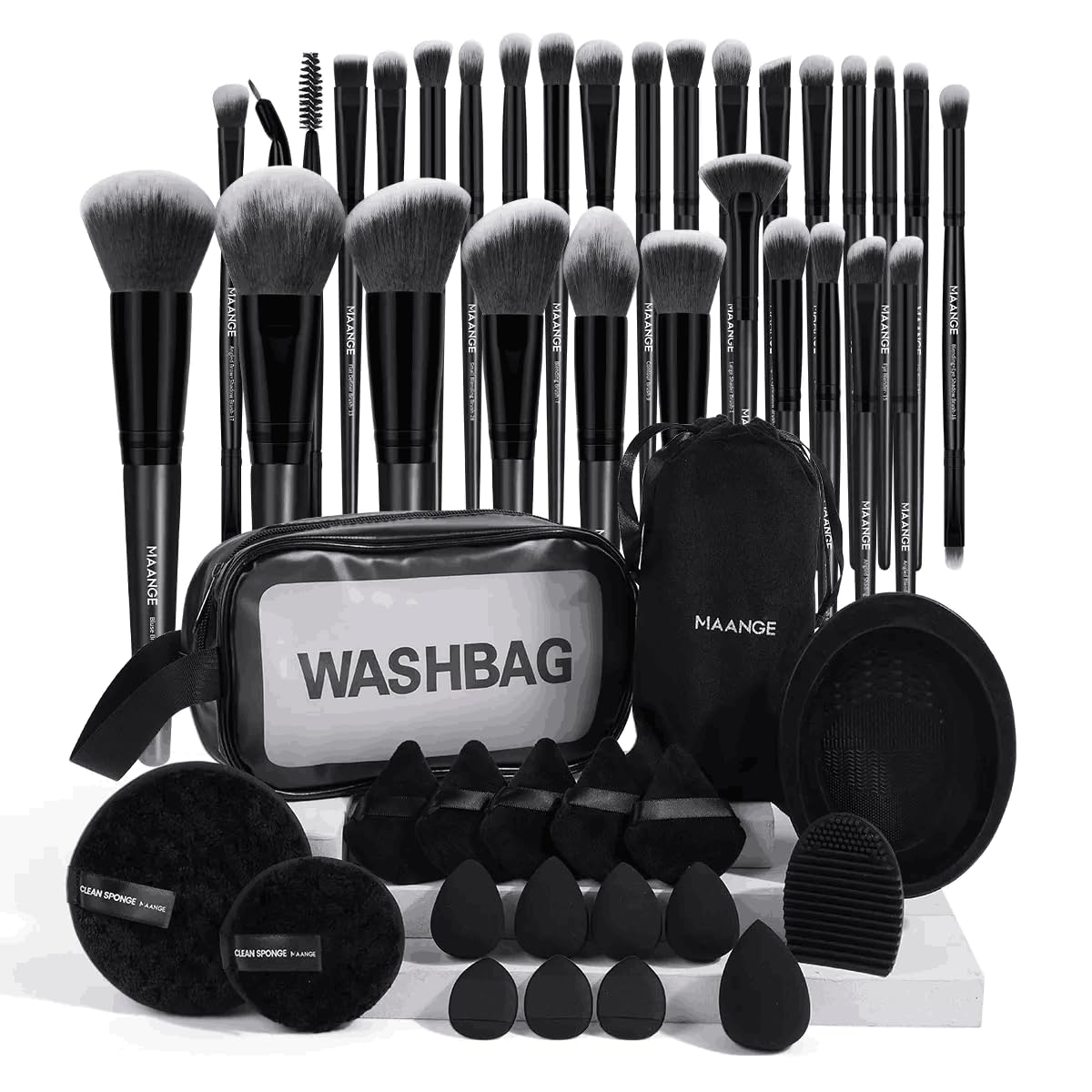 MAANGE Makeup Brush Set 49 Pcs Makeup Tool Set Premium Synthetic Foundation Powder Concealers Eye shadows Blush Makeup Brushes (Pink, 49 Piece Set)