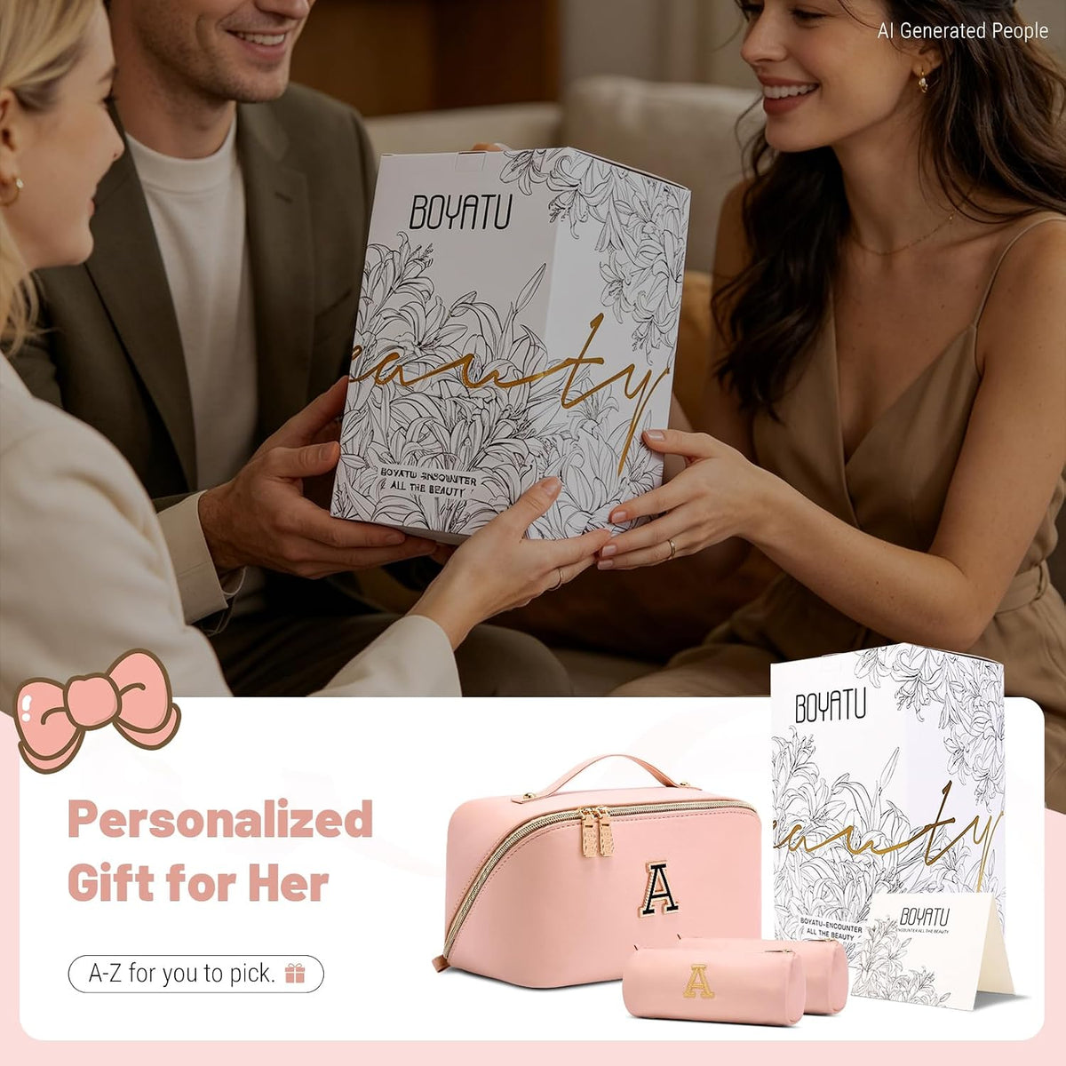BOYATU Makeup Bag Gift for Women: 3-in-1 Travel Personalized Cosmetic Bag