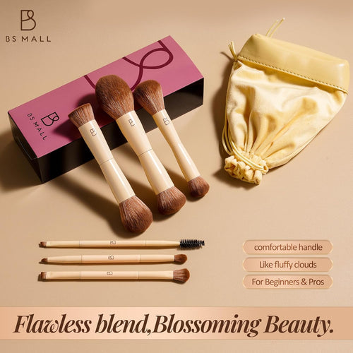 BS-MALL 6Pcs Double-Ended Makeup Brushes Travel Kit with Bag