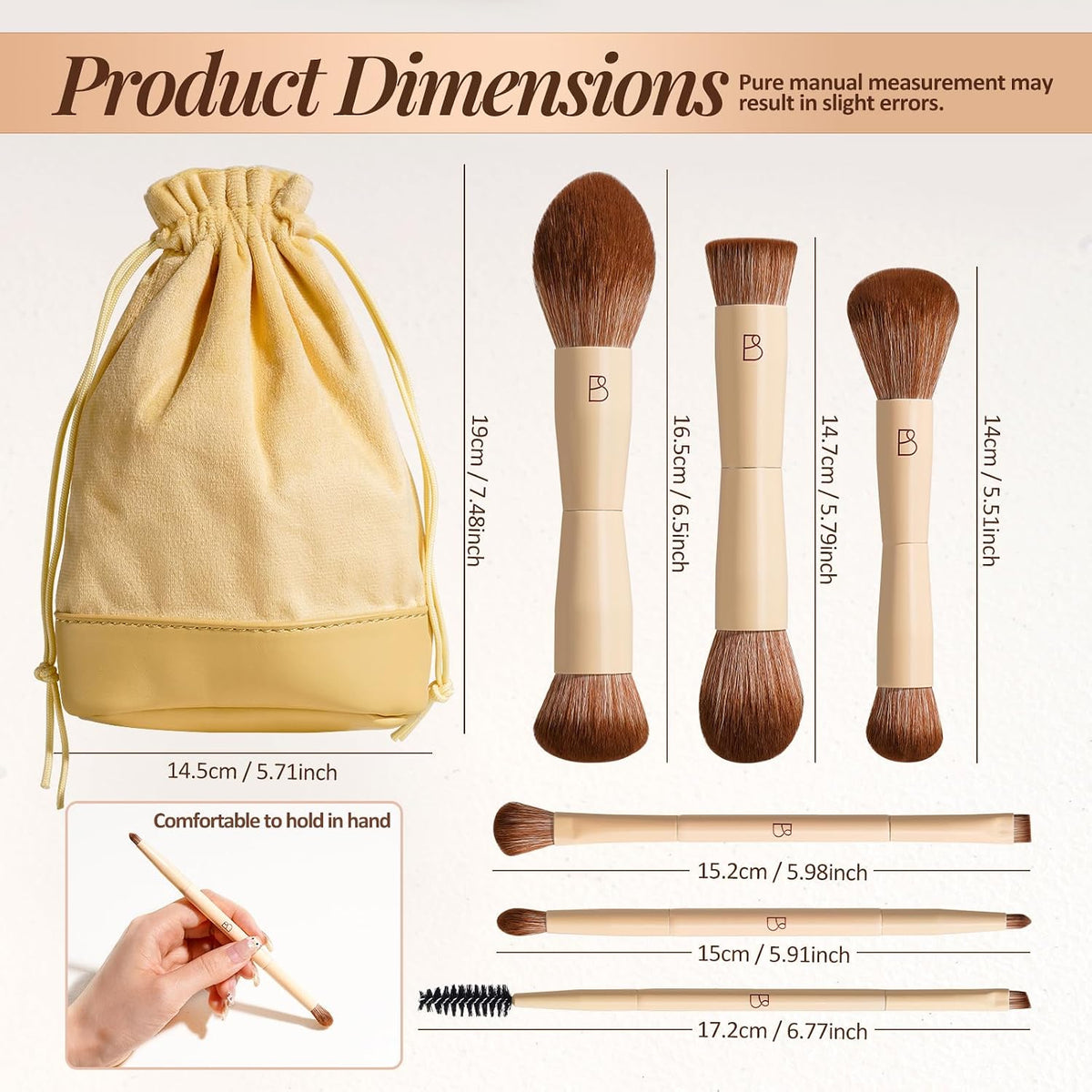 BS-MALL 6Pcs Double-Ended Makeup Brushes Travel Kit with Bag