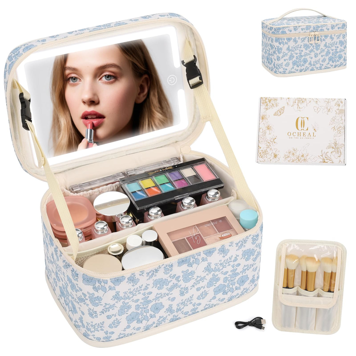 OCHEAL Makeup Bag, Portable Cosmetic Bag Black Make up Case Toiletry Bag