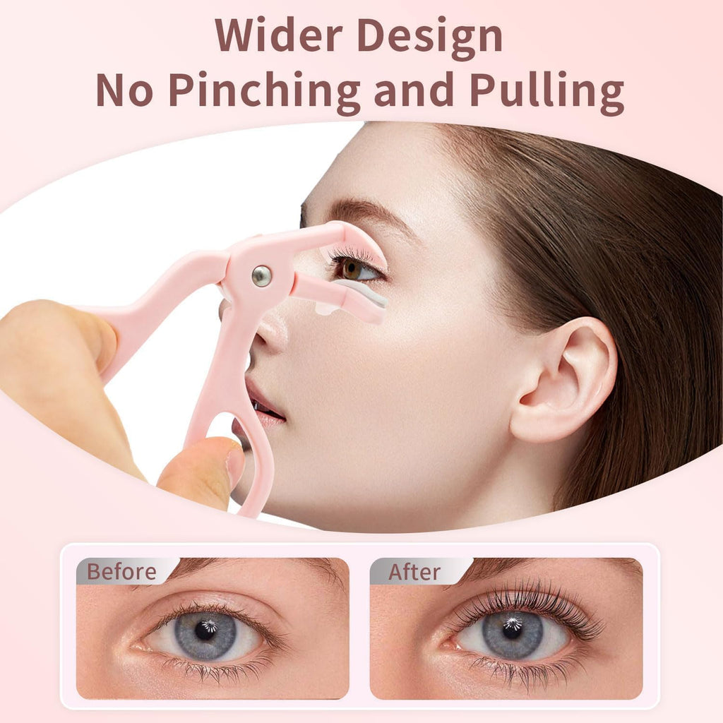 Eyelash Curlers, Plastic Eyelash Curler Eye Lash Curler with Silicone Refill Pads Premium Cute Lash Curler for No Pinching or Pulling Small Makeup Tool for Women & Girls, Pink