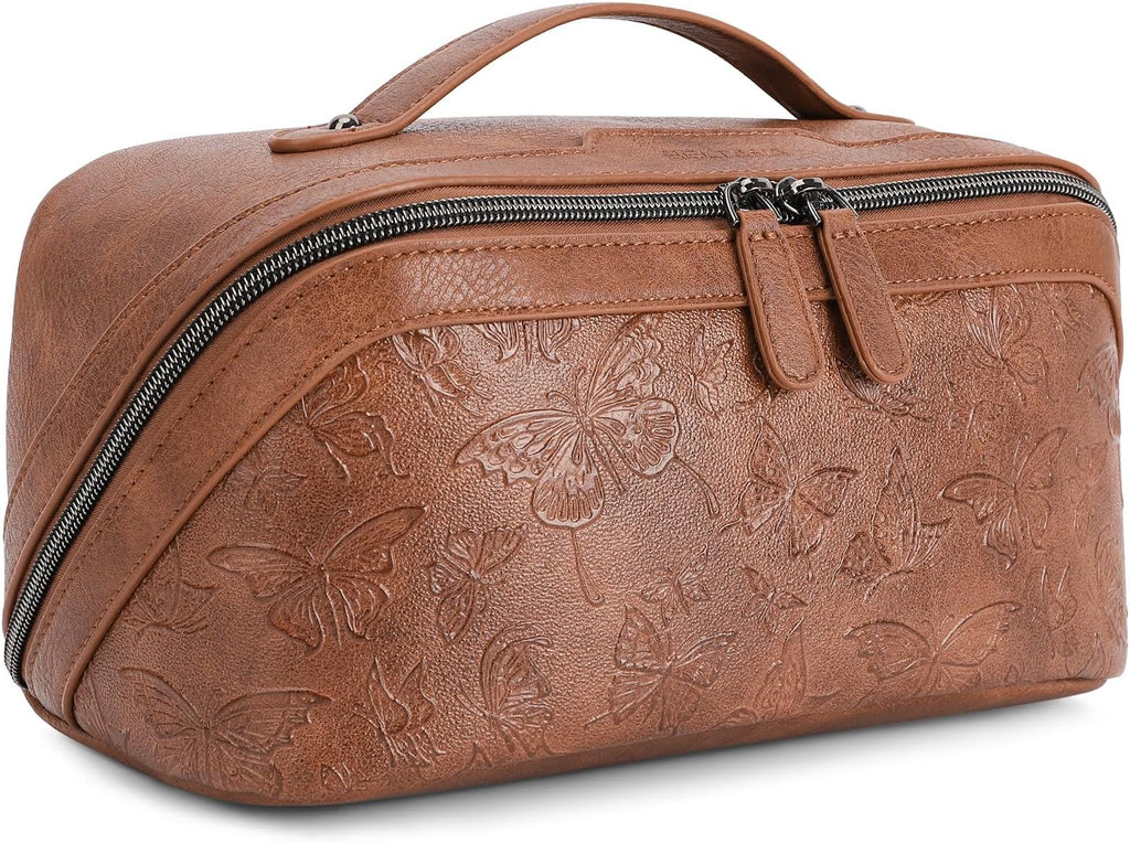 BELTANA Travel Makeup Bag for Women, Butterfly Flat Open Cosmetic Bag