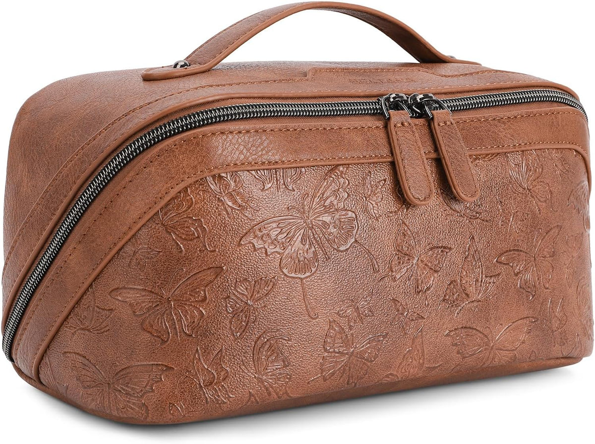 BELTANA Travel Makeup Bag for Women, Butterfly Flat Open Cosmetic Bag