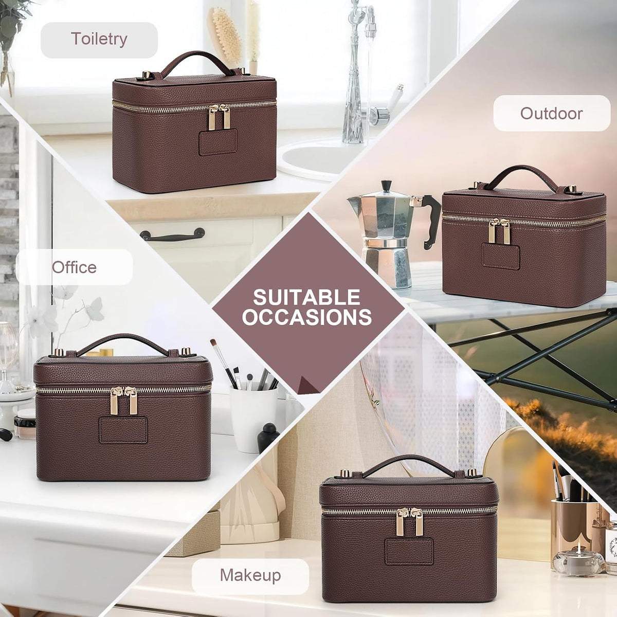 HiTotes Makeup Bag Vanity Case for Women Leather Cosmetic Bag Travel Toiletry Bags Portable Makeup Organizer Case