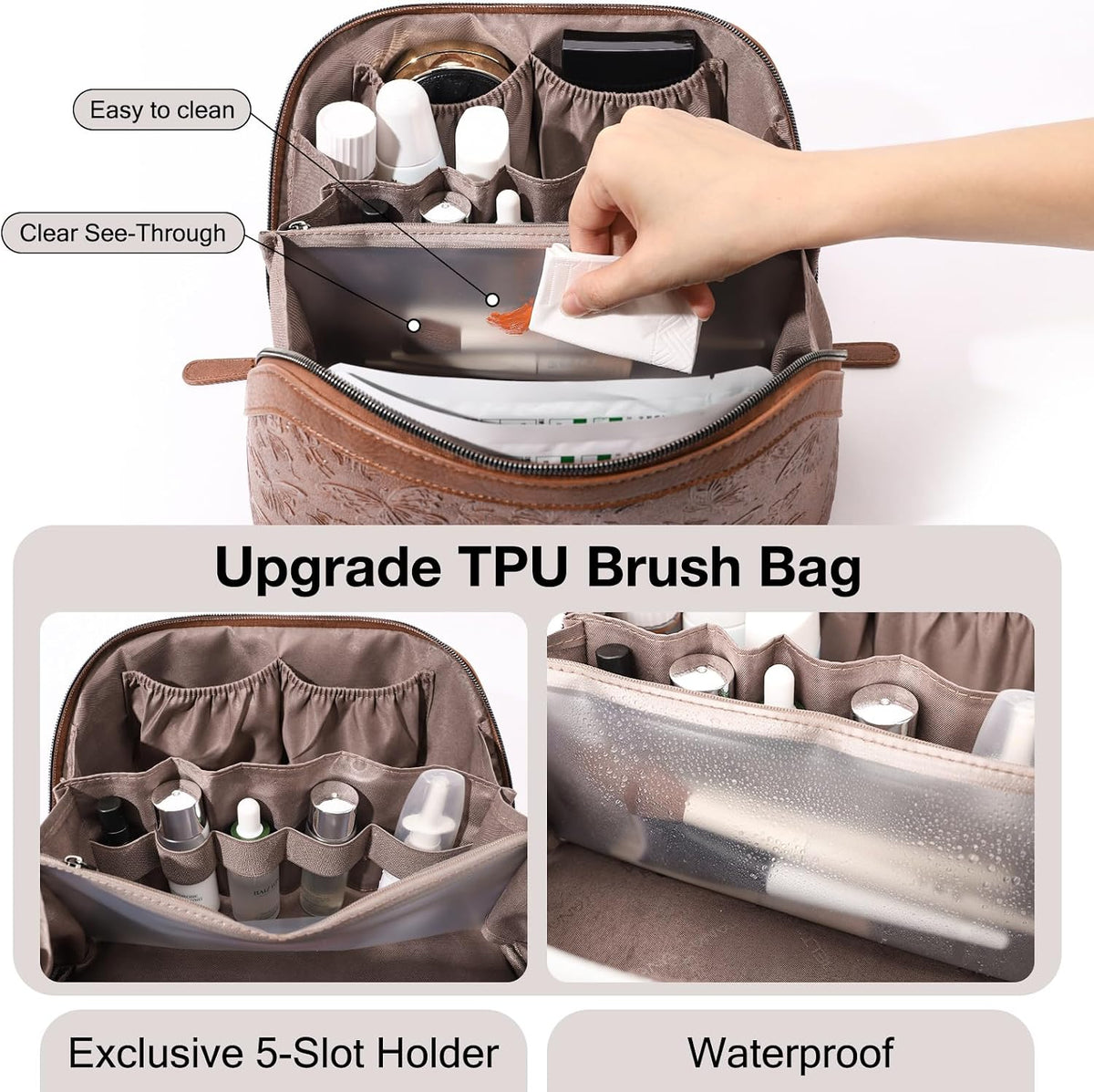 BELTANA Travel Makeup Bag for Women, Butterfly Flat Open Cosmetic Bag