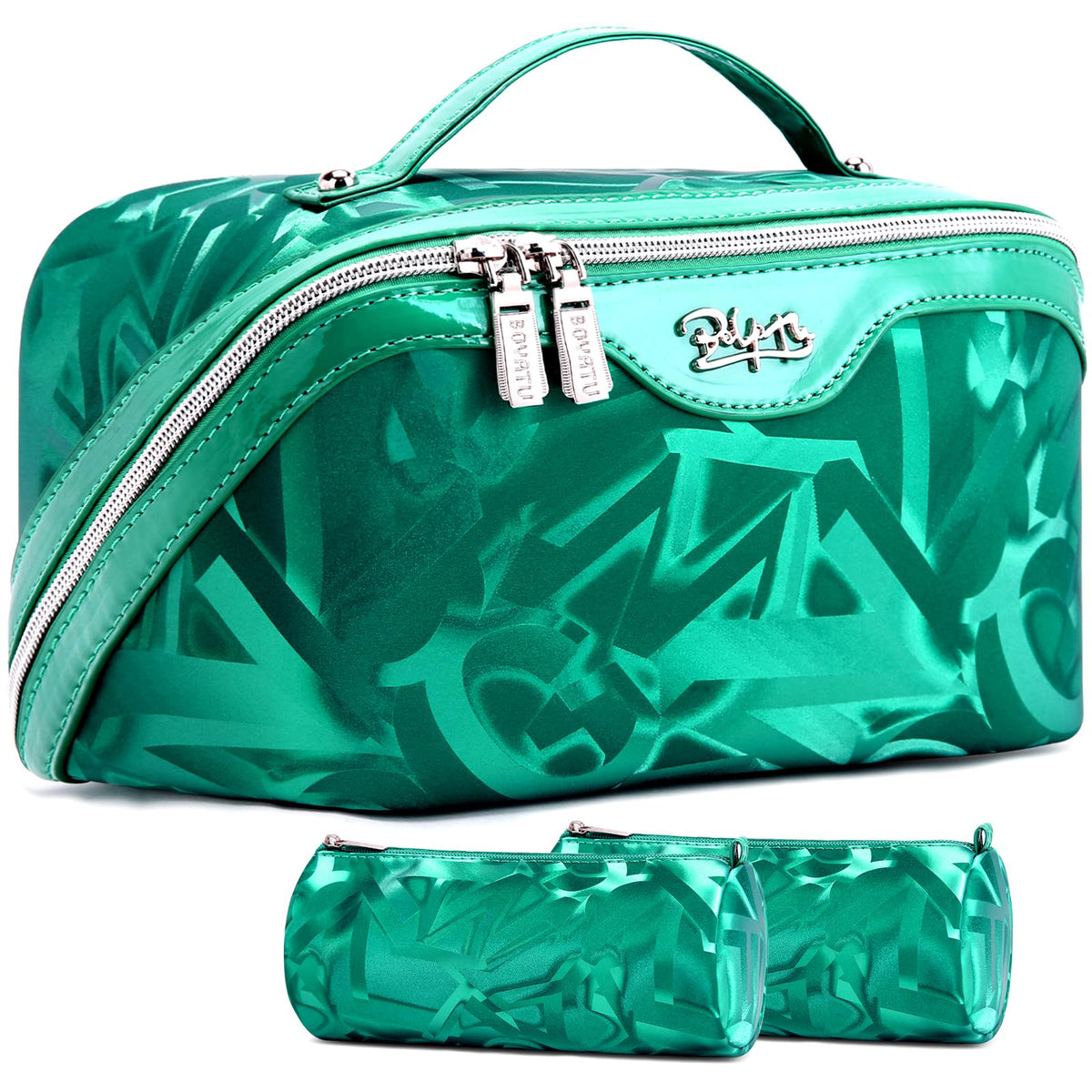 BOYATU Travel Makeup Bag for Women: 3 Pcs Set Striped Make up Bag,Blue