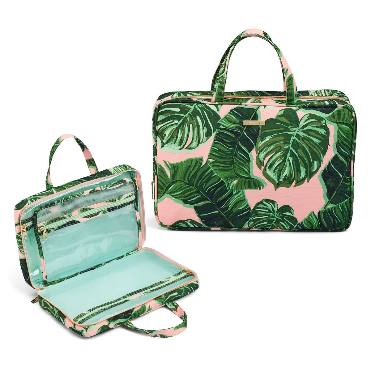 CONAIR Travel Toiletry Bag with Handles, Travel Makeup Bag, 2 Clear Zippered Compartments, 2 Flat-Zip Pockets and Removable Clear Plastic Pencil Case, Easy to Clean, 1 Count, Sage Green