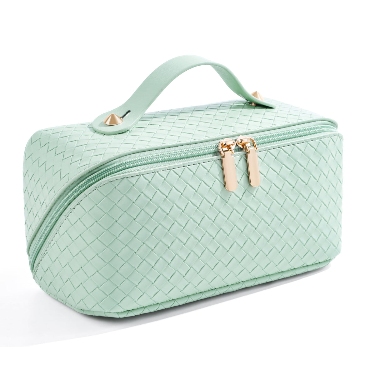 ALEXTINA Travel Makeup Bag, Checkered PU Leather Cosmetic Bag, Black