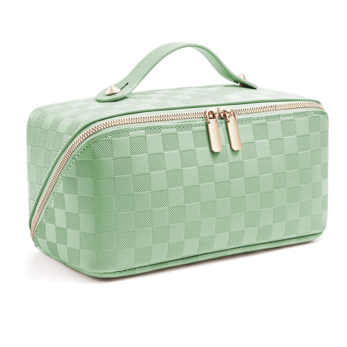 ALEXTINA Travel Makeup Bag, Checkered PU Leather Cosmetic Bag, Black