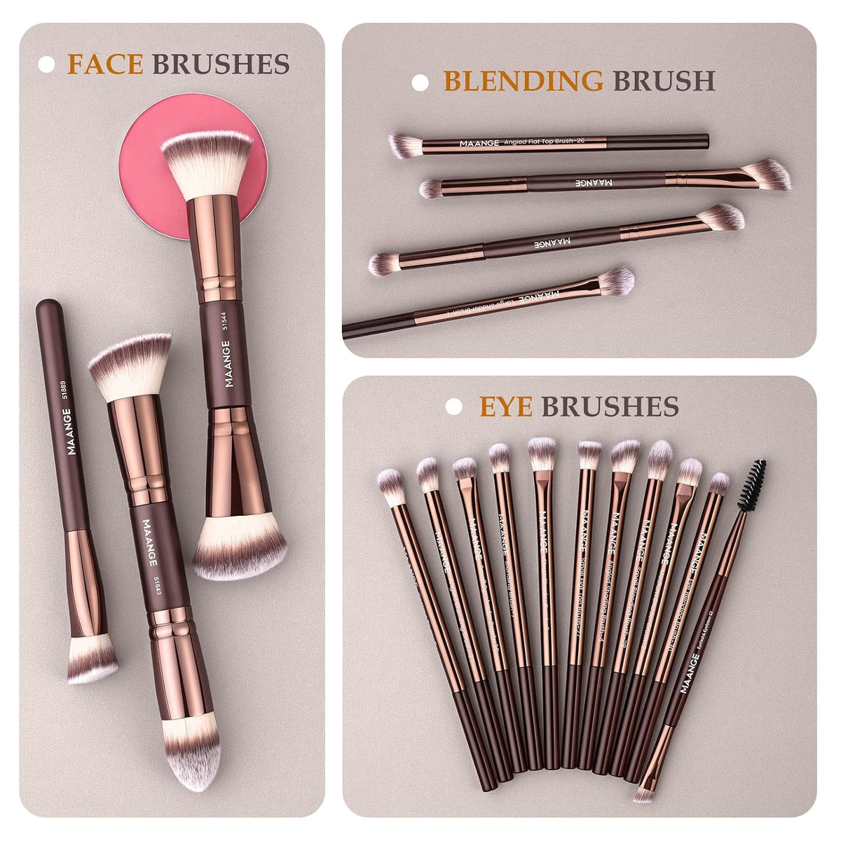 Travel Makeup Brush Set with Case MAANGE 20Pcs Makeup Set, Multi-functional Essential 18Pcs Makeup brushes Foundation, Powder, Blush, Eyeshadow Brushes with 2 Cushion Puffs-Coffee Brown