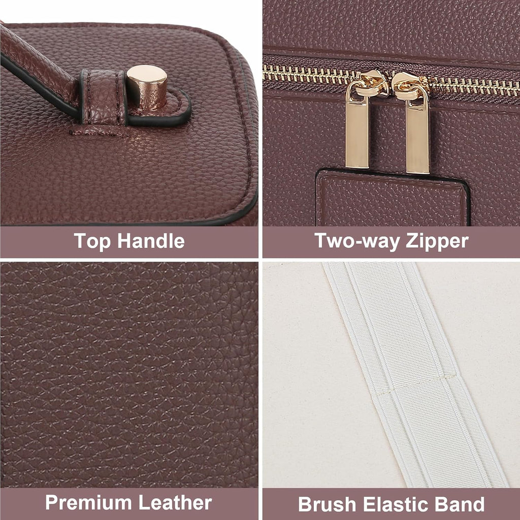 HiTotes Makeup Bag Vanity Case for Women Leather Cosmetic Bag Travel Toiletry Bags Portable Makeup Organizer Case