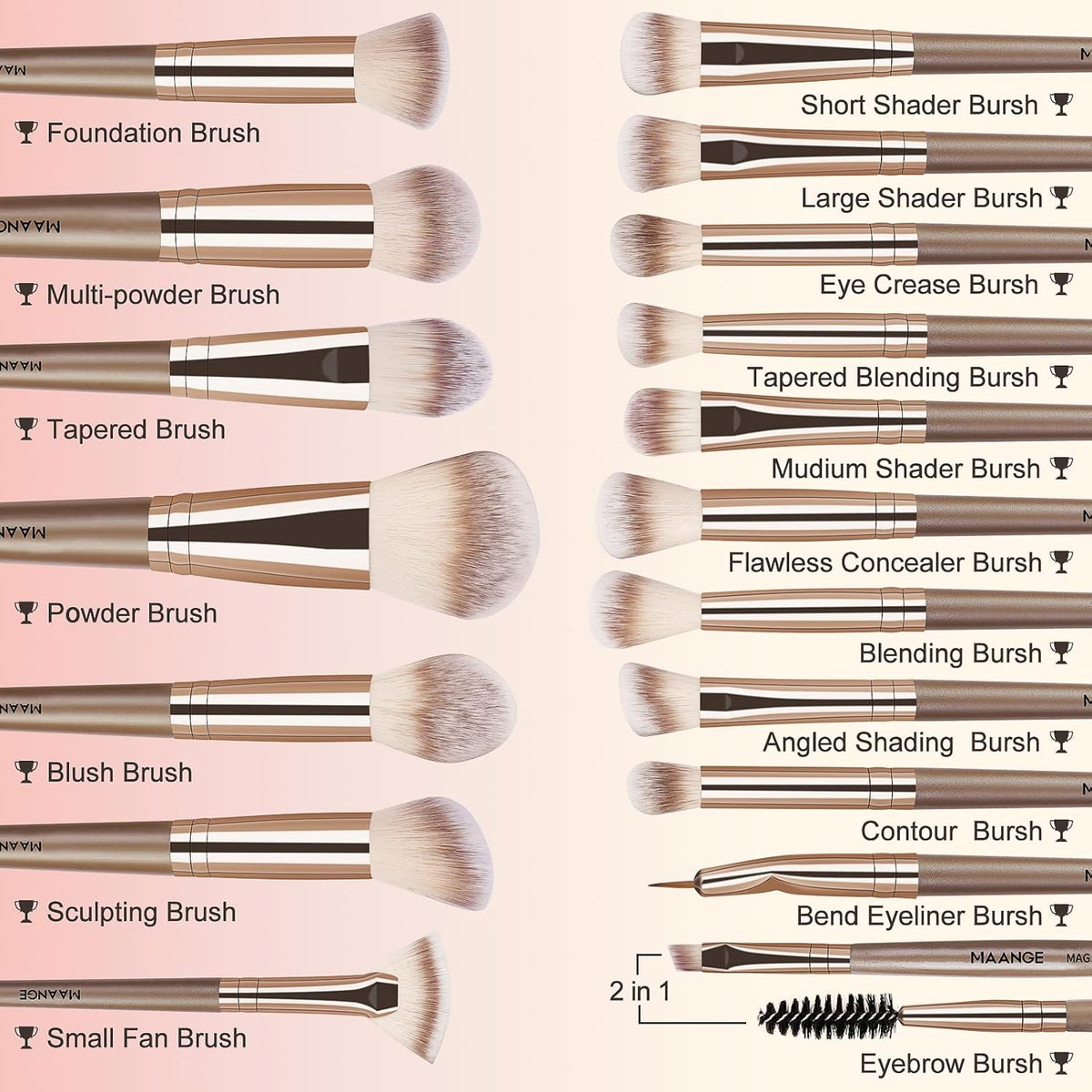 Make Up Brushes, MAANGE 18 Pcs Premium Synthetic Makeup Brushes Set Soft Foundation Powder Eyeliner Eye Shadow Makeup Brushes Professional (Champagne)