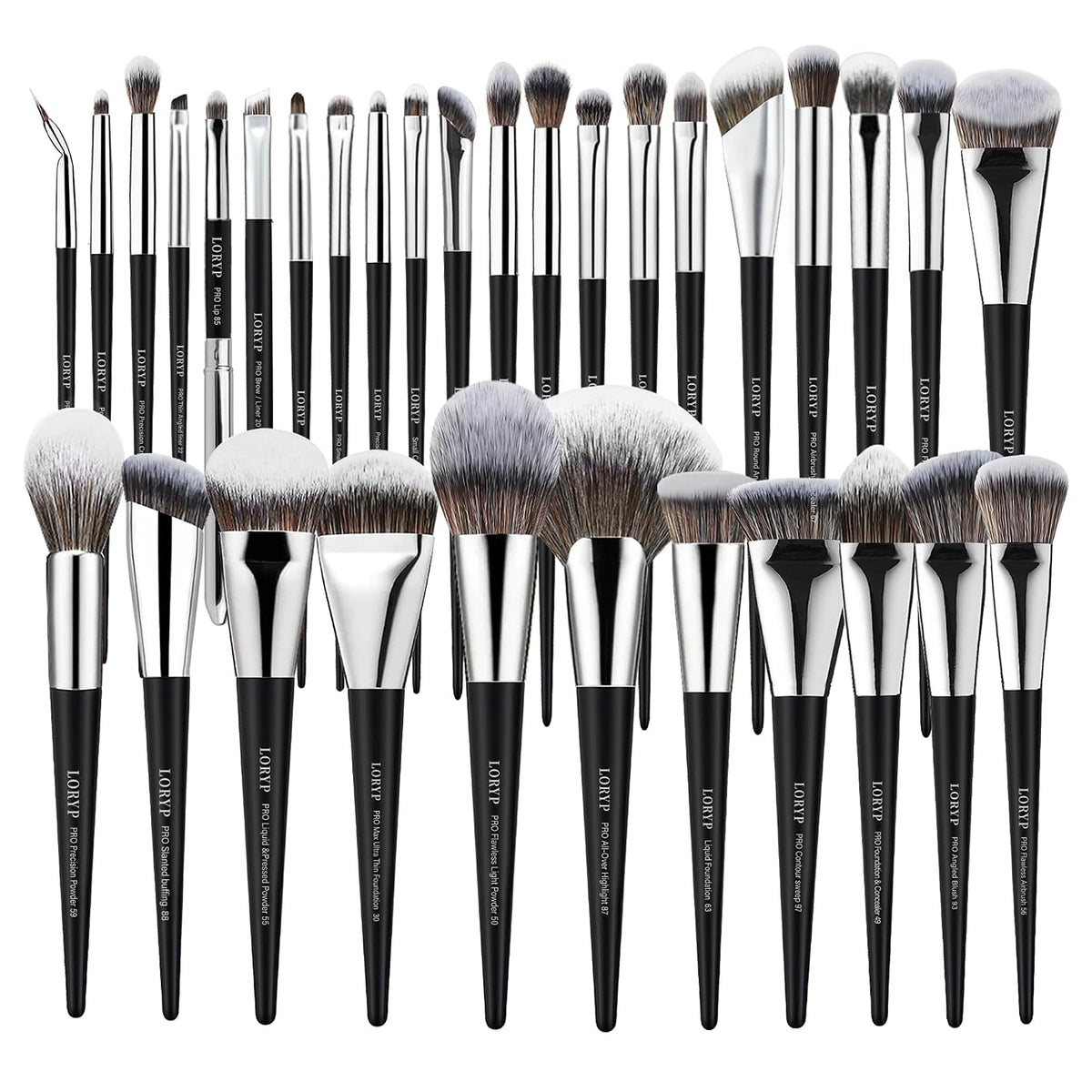 LORYP Professional Makeup Brush Set 32Pcs Matte Black Vegan Bristles