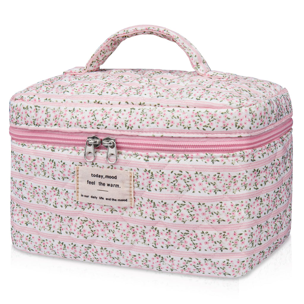 Gosect Large Makeup Bag, Cute Cosmetic Bag for Women Girls, Floral Coquette Aesthetic Toiletry Bag, Travel Make Up Organizer Bag (BDLH)