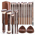 Travel Makeup Brush Set with Case MAANGE 20Pcs Makeup Set, Multi-functional Essential 18Pcs Makeup brushes Foundation, Powder, Blush, Eyeshadow Brushes with 2 Cushion Puffs-Coffee Brown