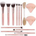 Black Makeup Brushes Set 14 Pcs Professional, Premium Synthetic Foundation Makeup Brush Concealer Powder Blush Eyeshadow Brushes with 2 Powder Puff & Dual-ended Mask Applicator.Gifts for Girls