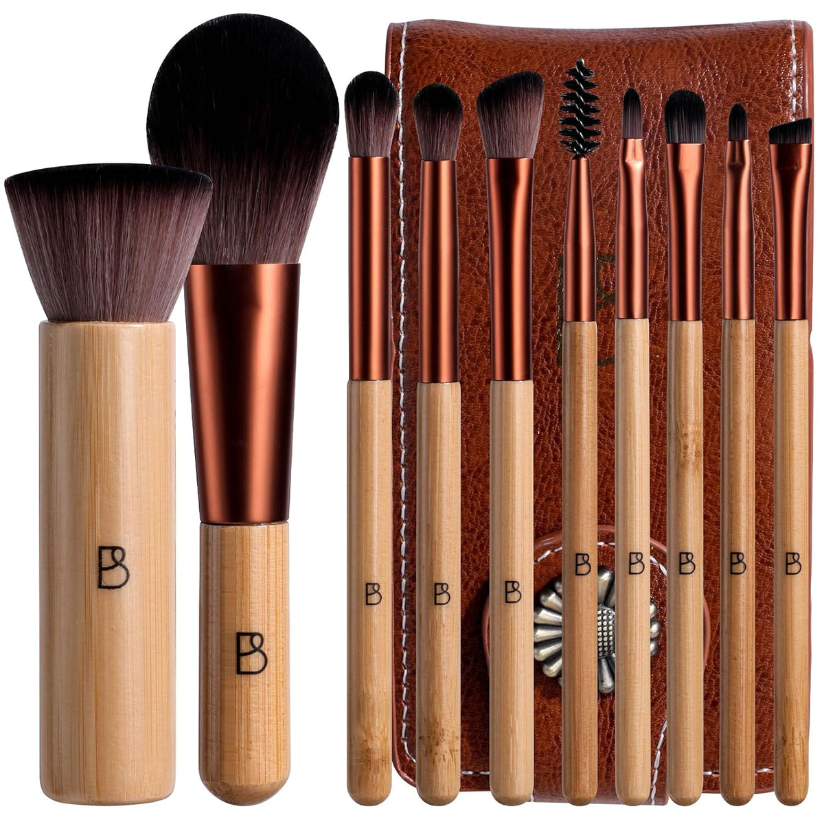 Travel Makeup Brush Set BS-MALL 10 Pcs Professional Bamboo - -friendly Eyeshadow Brush, Concealer Brush & Foundation Brush For Liquid Makeup - Lightweight Multi-purpose Daily Use With Makeup Bag