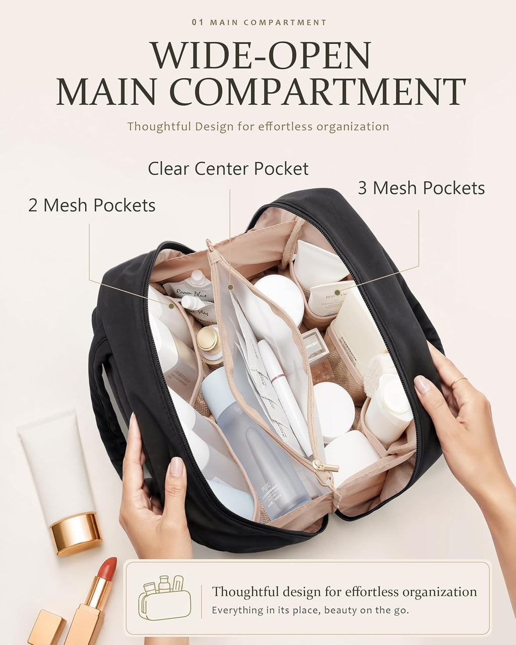 Marscamd Travel Toiletry Bag for Women, Medium Size, Puffy Makeup Organizer