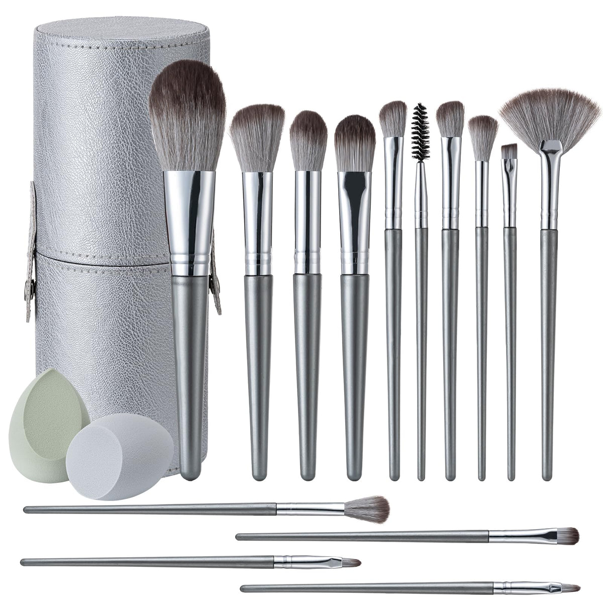 Amrules 14 Pcs Professional Makeup Brush Set, with PU Bag, Grayish