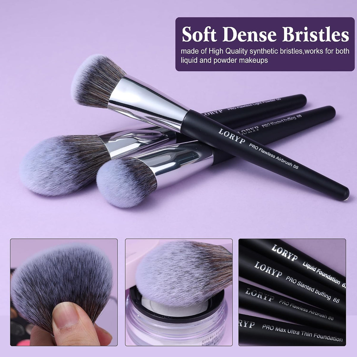 LORYP Professional Makeup Brush Set 32Pcs Matte Black Vegan Bristles