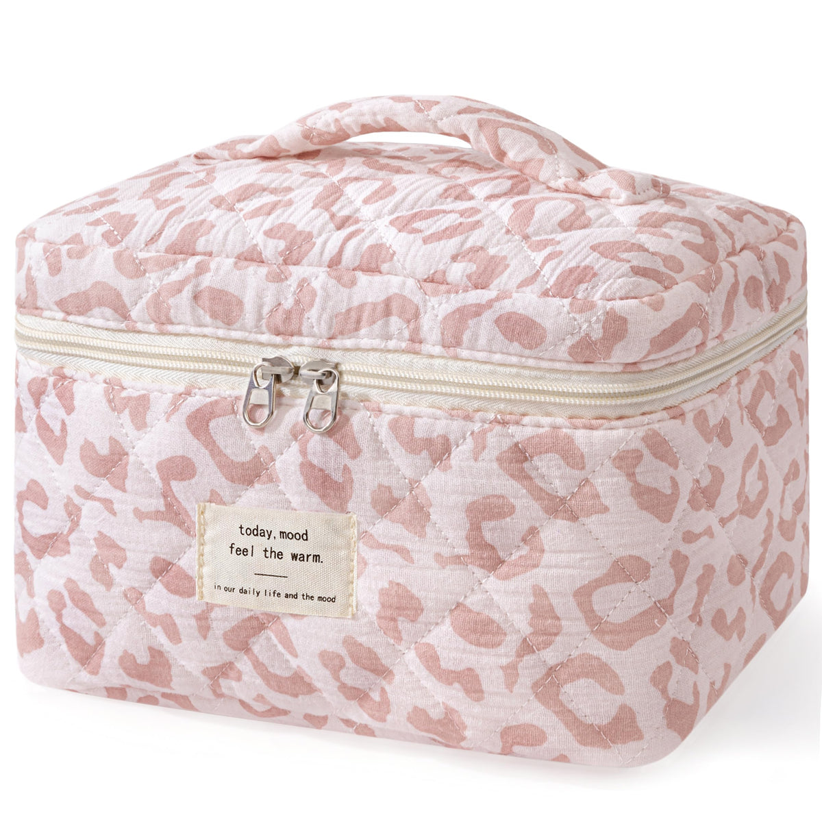 HBselect Large Quilted Makeup Bag for Women Cute Cotton Travel Cosmetic Bag