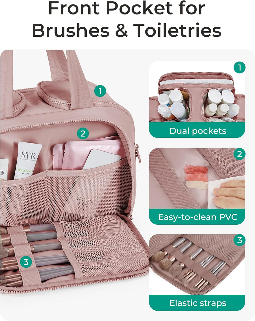 BAGSMART Travel Toiletry Bag, Lightweight Large Wide-open Travel Bag for Women, Puffy Cosmetic Makeup Bag Organizer with Handle for Accessories,Essentials, Toiletries, Dark Pink
