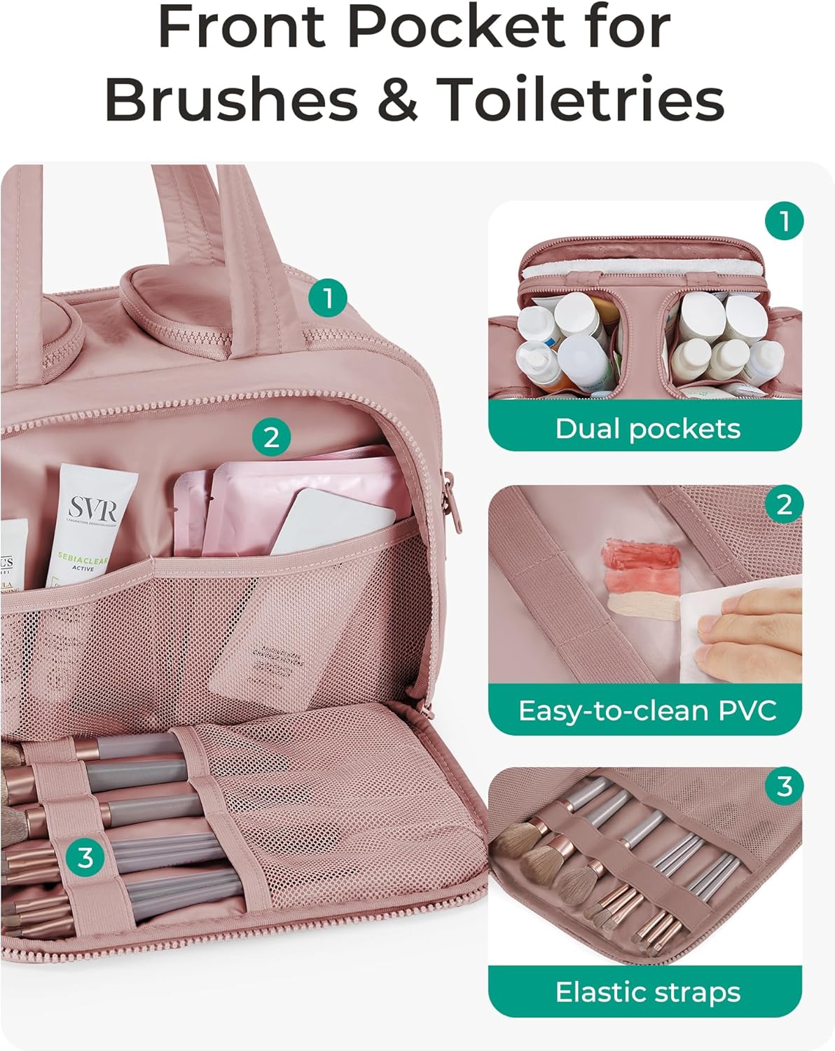 BAGSMART Travel Toiletry Bag, Lightweight Large Wide-open Travel Bag for Women, Puffy Cosmetic Makeup Bag Organizer with Handle for Accessories,Essentials, Toiletries, Dark Pink