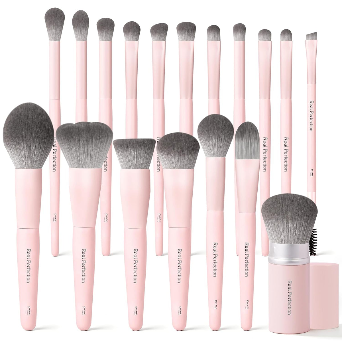Real Perfection Professional Makeup Brushes 18 Pcs Makeup Brush Set Premium Kabuki Powder Foundation Contour Blush Concealer Eyeshadow Blending Liner Make Up Brush Kit - Pink