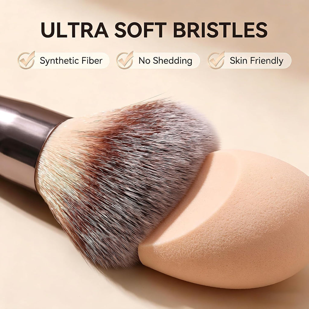 Travel Makeup Brush Set with Case & Sponge for Foundation Powder Blush 14